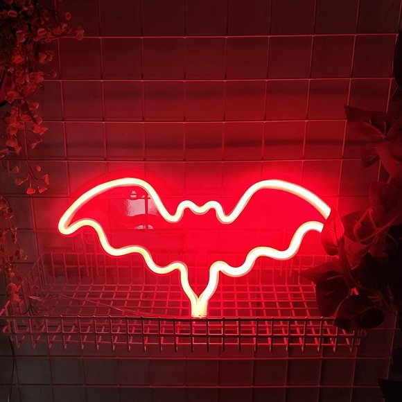 Red BAT Neon Sign LED Light Wall Lamp Cute Halloween Bats Party Decoration New - Picture 2 of 8